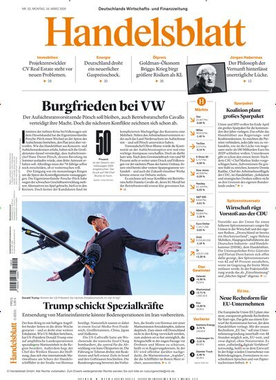 Titelbild der Ausgabe 52/2026 von Handelsblatt. Diese Zeitschrift und viele weitere Zeitungsabos als Abo oder epaper bei United Kiosk online kaufen.