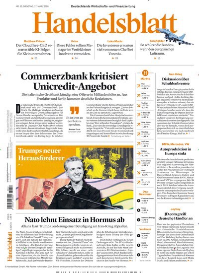 Titelbild der Ausgabe 53/2026 von Handelsblatt. Diese Zeitschrift und viele weitere Zeitungsabos als Abo oder epaper bei United Kiosk online kaufen.