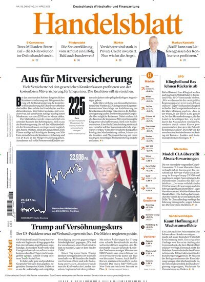 Titelbild der Ausgabe 58/2026 von Handelsblatt. Diese Zeitschrift und viele weitere Zeitungsabos als Abo oder epaper bei United Kiosk online kaufen.