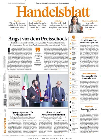 Titelbild der Ausgabe 63/2026 von Handelsblatt. Diese Zeitschrift und viele weitere Zeitungsabos als Abo oder epaper bei United Kiosk online kaufen.