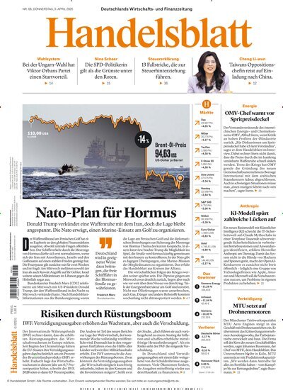 Titelbild der Ausgabe 68/2026 von Handelsblatt. Diese Zeitschrift und viele weitere Zeitungsabos als Abo oder epaper bei United Kiosk online kaufen.