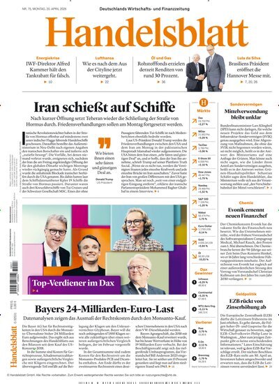 Titelbild der Ausgabe 75/2026 von Handelsblatt. Diese Zeitschrift und viele weitere Zeitungsabos als Abo oder epaper bei United Kiosk online kaufen.