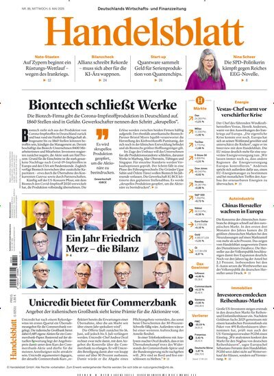 Titelbild der Ausgabe 86/2026 von Handelsblatt. Diese Zeitschrift und viele weitere Zeitungsabos als Abo oder epaper bei United Kiosk online kaufen.