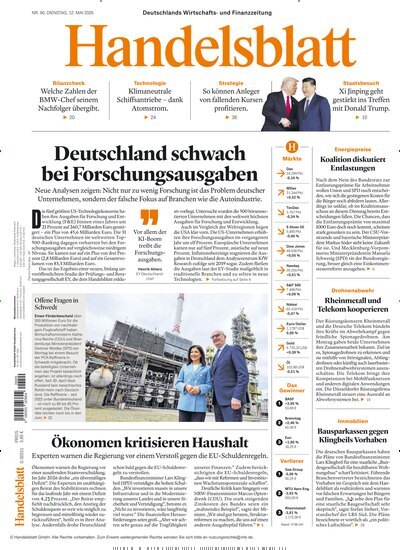 Titelbild der Ausgabe 90/2026 von Handelsblatt. Diese Zeitschrift und viele weitere Zeitungsabos als Abo oder epaper bei United Kiosk online kaufen.