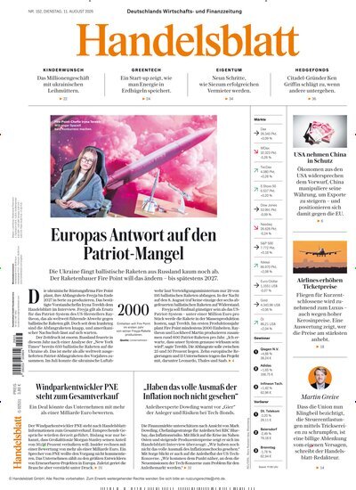 Titelbild der Ausgabe 153/2026 von Handelsblatt. Diese Zeitschrift und viele weitere Zeitungsabos als Abo oder epaper bei United Kiosk online kaufen.