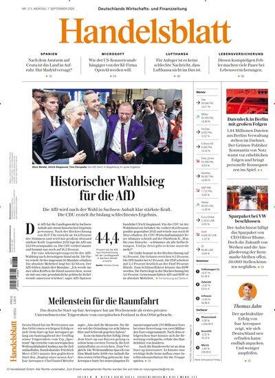 Titelbild der Ausgabe 172/2026 von Handelsblatt. Diese Zeitschrift und viele weitere Zeitungsabos als Abo oder epaper bei United Kiosk online kaufen.