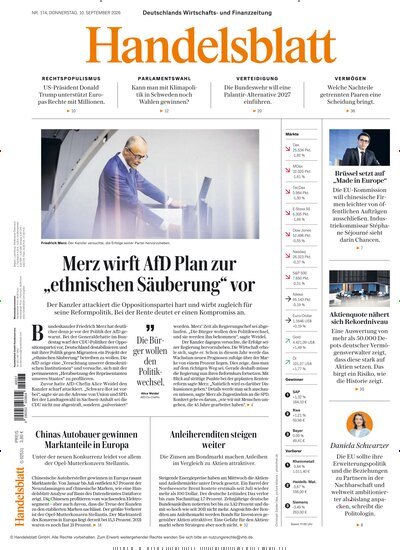Titelbild der Ausgabe 175/2026 von Handelsblatt. Diese Zeitschrift und viele weitere Zeitungsabos als Abo oder epaper bei United Kiosk online kaufen.