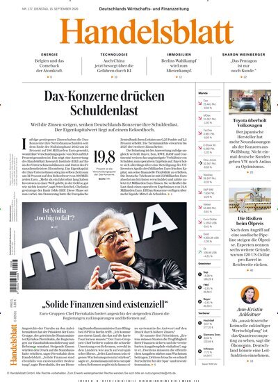 Titelbild der Ausgabe 178/2026 von Handelsblatt. Diese Zeitschrift und viele weitere Zeitungsabos als Abo oder epaper bei United Kiosk online kaufen.