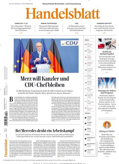 Titelbild der Ausgabe 182/2026 von Handelsblatt. Diese Zeitschrift und viele weitere Zeitungsabos als Abo oder epaper bei United Kiosk online kaufen.