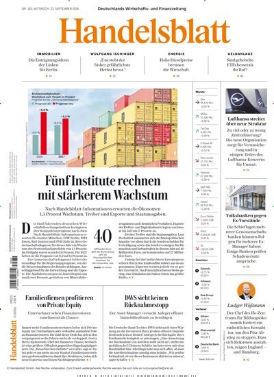 Titelbild der Ausgabe 184/2026 von Handelsblatt. Diese Zeitschrift und viele weitere Zeitungsabos als Abo oder epaper bei United Kiosk online kaufen.