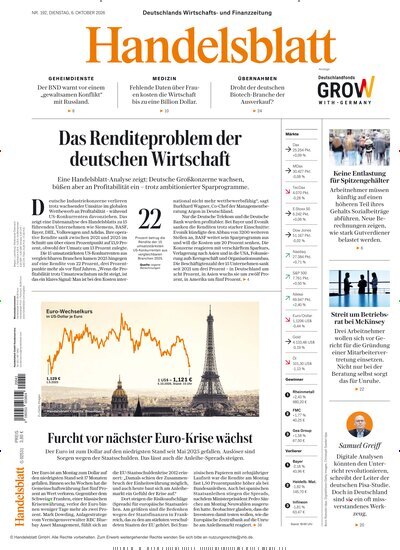 Titelbild der Ausgabe 193/2026 von Handelsblatt. Diese Zeitschrift und viele weitere Zeitungsabos als Abo oder epaper bei United Kiosk online kaufen.
