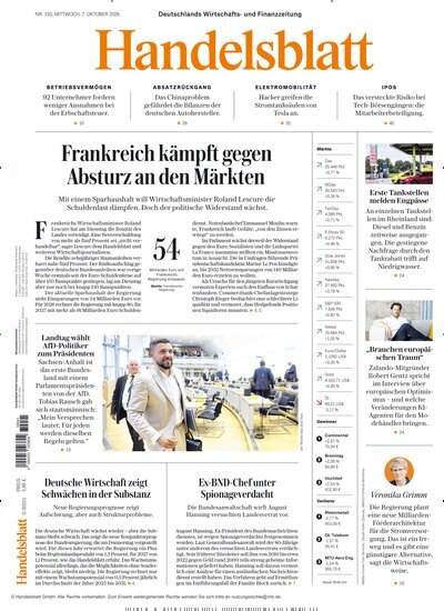 Titelbild der Ausgabe 194/2026 von Handelsblatt. Diese Zeitschrift und viele weitere Zeitungsabos als Abo oder epaper bei United Kiosk online kaufen.
