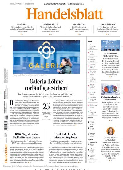 Titelbild der Ausgabe 199/2026 von Handelsblatt. Diese Zeitschrift und viele weitere Zeitungsabos als Abo oder epaper bei United Kiosk online kaufen.