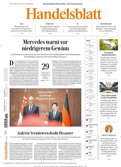 Titelbild der Ausgabe 209/2026 von Handelsblatt. Diese Zeitschrift und viele weitere Zeitungsabos als Abo oder epaper bei United Kiosk online kaufen.