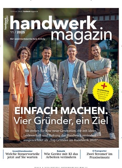 Titelbild der Ausgabe 11/2025 von handwerk magazin. Diese Zeitschrift und viele weitere Architekturzeitschriften und Bauzeitschriften als Abo oder epaper bei United Kiosk online kaufen.