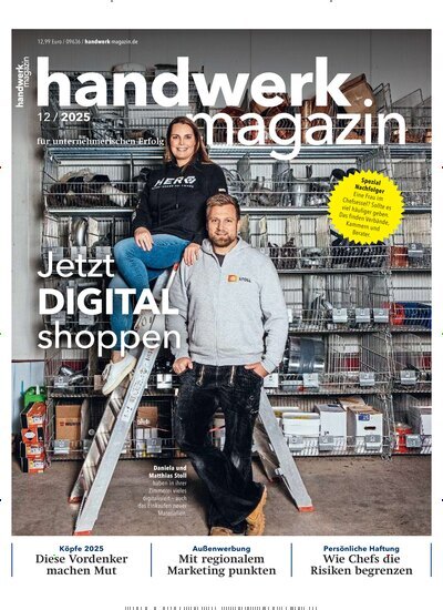 Titelbild der Ausgabe 12/2025 von handwerk magazin. Diese Zeitschrift und viele weitere Architekturzeitschriften und Bauzeitschriften als Abo oder epaper bei United Kiosk online kaufen.