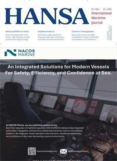Titelbild der Ausgabe 2/2026 von Hansa. Diese Zeitschrift und viele weitere Logistikmagazine und Medienmagazine als Abo oder epaper bei United Kiosk online kaufen.