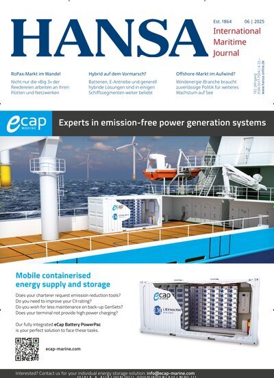 Titelbild der Ausgabe 6/2025 von Hansa. Diese Zeitschrift und viele weitere Logistikmagazine und Medienmagazine als Abo oder epaper bei United Kiosk online kaufen.