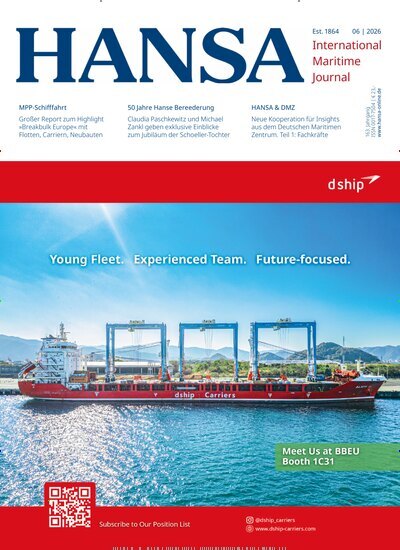 Titelbild der Ausgabe 6/2026 von Hansa. Diese Zeitschrift und viele weitere Logistikmagazine und Medienmagazine als Abo oder epaper bei United Kiosk online kaufen.
