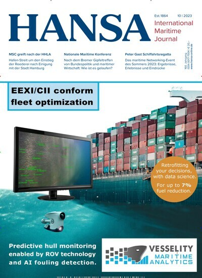 Titelbild der Ausgabe 10/2023 von Hansa. Diese Zeitschrift und viele weitere Logistikmagazine und Medienmagazine als Abo oder epaper bei United Kiosk online kaufen.