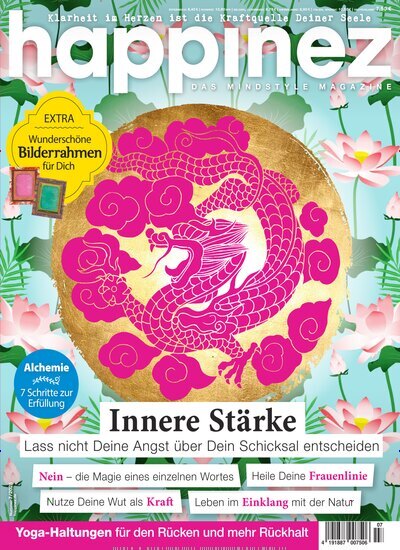 Titelbild der Ausgabe 7/2025 von Happinez. Diese Zeitschrift und viele weitere Frauenzeitschriften als Abo oder epaper bei United Kiosk online kaufen.