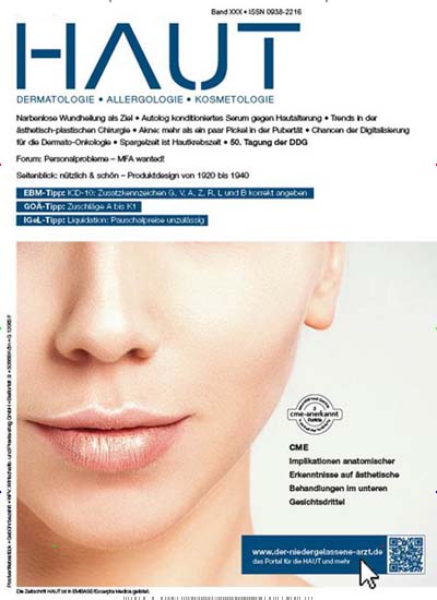 Titelbild der Ausgabe 1/2021 von Haut. Diese Zeitschrift und viele weitere Pflegezeitschriften und medizinische Fachzeitschriften als Abo oder epaper bei United Kiosk online kaufen.