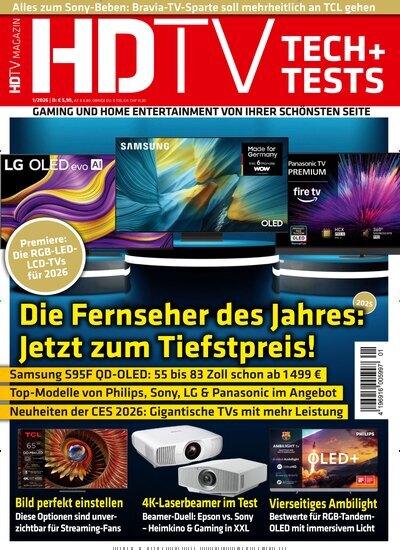 Titelbild der Ausgabe 1/2026 von HDTV Magazin. Diese Zeitschrift und viele weitere Audiomagazine, Filmmagazine und Fotozeitschriften als Abo oder epaper bei United Kiosk online kaufen.
