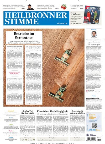 Titelbild der Ausgabe 195/2026 von Heilbronner Stimme Ausgabe Landkreis Nord. Diese Zeitschrift und viele weitere Zeitungsabos als Abo oder epaper bei United Kiosk online kaufen.