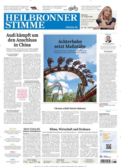 Titelbild der Ausgabe 196/2026 von Heilbronner Stimme Ausgabe Landkreis West. Diese Zeitschrift und viele weitere Zeitungsabos als Abo oder epaper bei United Kiosk online kaufen.