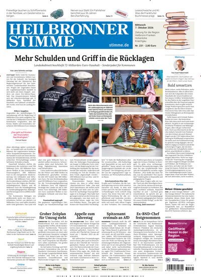Titelbild der Ausgabe 231/2026 von Heilbronner Stimme Ausgabe Landkreis West. Diese Zeitschrift und viele weitere Zeitungsabos als Abo oder epaper bei United Kiosk online kaufen.