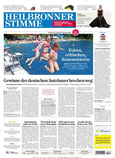 Titelbild der Ausgabe 100/2025 von Heilbronner Stimme Stadtausgabe. Diese Zeitschrift und viele weitere Zeitungsabos als Abo oder epaper bei United Kiosk online kaufen.