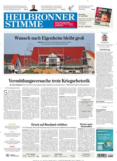 Titelbild der Ausgabe 137/2025 von Heilbronner Stimme Stadtausgabe. Diese Zeitschrift und viele weitere Zeitungsabos als Abo oder epaper bei United Kiosk online kaufen.