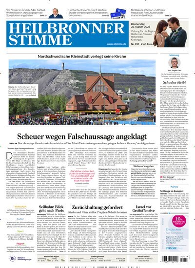 Titelbild der Ausgabe 192/2025 von Heilbronner Stimme Stadtausgabe. Diese Zeitschrift und viele weitere Zeitungsabos als Abo oder epaper bei United Kiosk online kaufen.