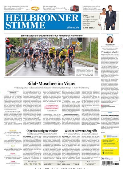 Titelbild der Ausgabe 192/2026 von Heilbronner Stimme Stadtausgabe. Diese Zeitschrift und viele weitere Zeitungsabos als Abo oder epaper bei United Kiosk online kaufen.