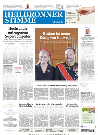 Titelbild der Ausgabe 199/2026 von Heilbronner Stimme Stadtausgabe. Diese Zeitschrift und viele weitere Zeitungsabos als Abo oder epaper bei United Kiosk online kaufen.
