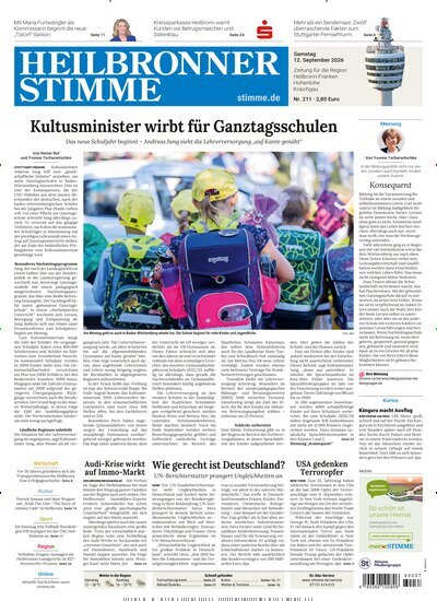 Titelbild der Ausgabe 211/2026 von Heilbronner Stimme Stadtausgabe. Diese Zeitschrift und viele weitere Zeitungsabos als Abo oder epaper bei United Kiosk online kaufen.