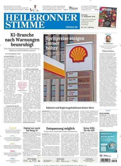 Titelbild der Ausgabe 213/2026 von Heilbronner Stimme Stadtausgabe. Diese Zeitschrift und viele weitere Zeitungsabos als Abo oder epaper bei United Kiosk online kaufen.
