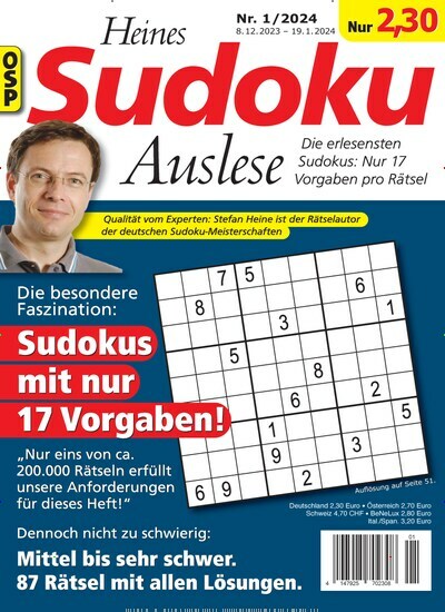 Titelbild der Ausgabe 1/2024 von Heines Sudoku Auslese. Diese Zeitschrift und viele weitere Groschenromane und Rätselhefte als Abo oder epaper bei United Kiosk online kaufen.
