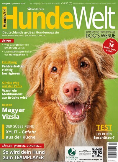 Titelbild der Ausgabe 2/2026 von HundeWelt. Diese Zeitschrift und viele weitere Elternzeitschriften und Tierzeitschriften als Abo oder epaper bei United Kiosk online kaufen.