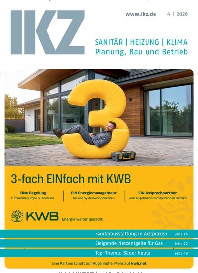 Titelbild der Ausgabe 4/2026 von IKZ Haustechnik. Diese Zeitschrift und viele weitere Architekturzeitschriften und Bauzeitschriften als Abo oder epaper bei United Kiosk online kaufen.