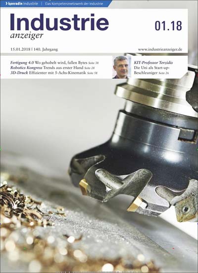 Industrieanzeiger aktuelles Titelbild Ausgabe 1/2018 Aktuelles Titelbild von Industrieanzeiger. In der Ausgabe 1/2018 geht es um die Themen: Fertigung 4.0 - Wo gehobelt wird, fallen Bytes. Lesen Sie gerne Businessmagazine? Dann empfehlen wir Ihnen Industrieanzeiger als Abo oder Geschenkabo.