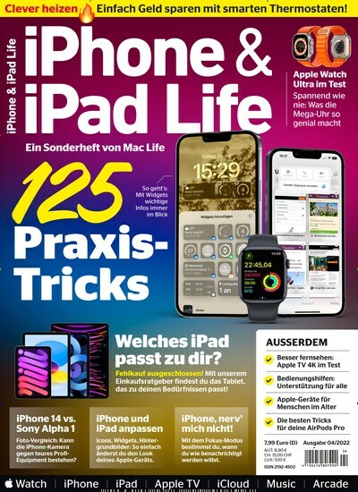 Titelbild der Ausgabe 4/2022 von iPhone & iPad Life. Diese Zeitschrift und viele weitere Computerzeitschriften, Tabletmagazine und Smartphonemagazine als Abo oder epaper bei United Kiosk online kaufen.