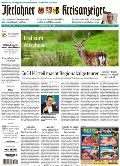 Titelbild der Ausgabe 67/2026 von Iserlohner Kreisanzeiger Hemer. Diese Zeitschrift und viele weitere Zeitungsabos als Abo oder epaper bei United Kiosk online kaufen.