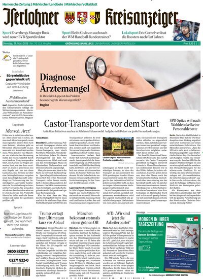 Titelbild der Ausgabe 70/2026 von Iserlohner Kreisanzeiger Hemer. Diese Zeitschrift und viele weitere Zeitungsabos als Abo oder epaper bei United Kiosk online kaufen.