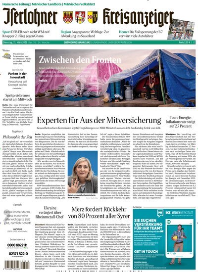 Titelbild der Ausgabe 76/2026 von Iserlohner Kreisanzeiger Hemer. Diese Zeitschrift und viele weitere Zeitungsabos als Abo oder epaper bei United Kiosk online kaufen.