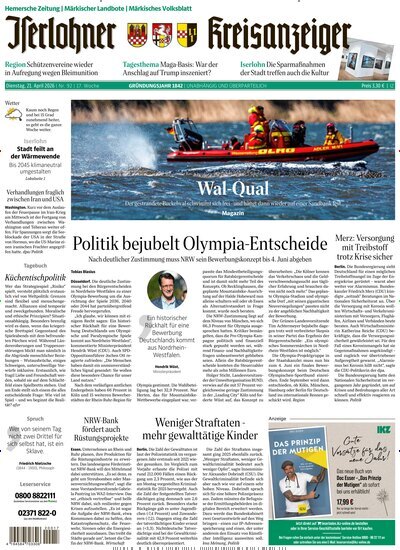 Titelbild der Ausgabe 92/2026 von Iserlohner Kreisanzeiger Hemer. Diese Zeitschrift und viele weitere Zeitungsabos als Abo oder epaper bei United Kiosk online kaufen.