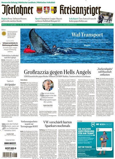 Titelbild der Ausgabe 99/2026 von Iserlohner Kreisanzeiger Hemer. Diese Zeitschrift und viele weitere Zeitungsabos als Abo oder epaper bei United Kiosk online kaufen.