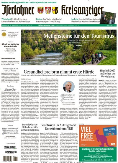 Titelbild der Ausgabe 100/2026 von Iserlohner Kreisanzeiger Hemer. Diese Zeitschrift und viele weitere Zeitungsabos als Abo oder epaper bei United Kiosk online kaufen.