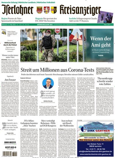 Titelbild der Ausgabe 110/2026 von Iserlohner Kreisanzeiger Hemer. Diese Zeitschrift und viele weitere Zeitungsabos als Abo oder epaper bei United Kiosk online kaufen.