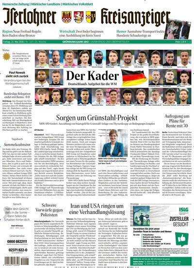 Titelbild der Ausgabe 117/2026 von Iserlohner Kreisanzeiger Hemer. Diese Zeitschrift und viele weitere Zeitungsabos als Abo oder epaper bei United Kiosk online kaufen.